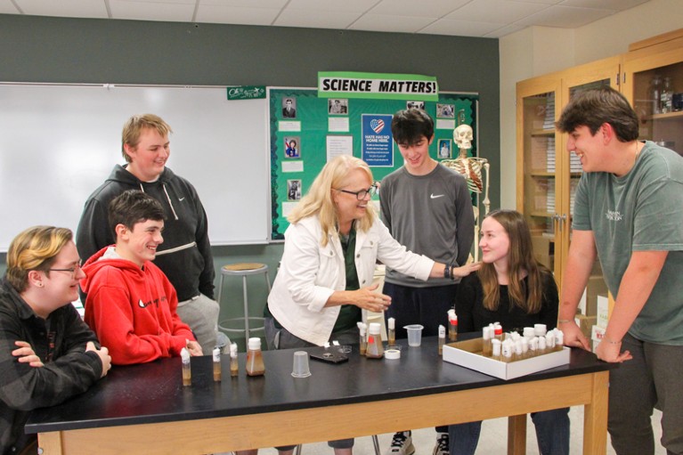 Cynthia Sparks teaches a group of students in a classroom