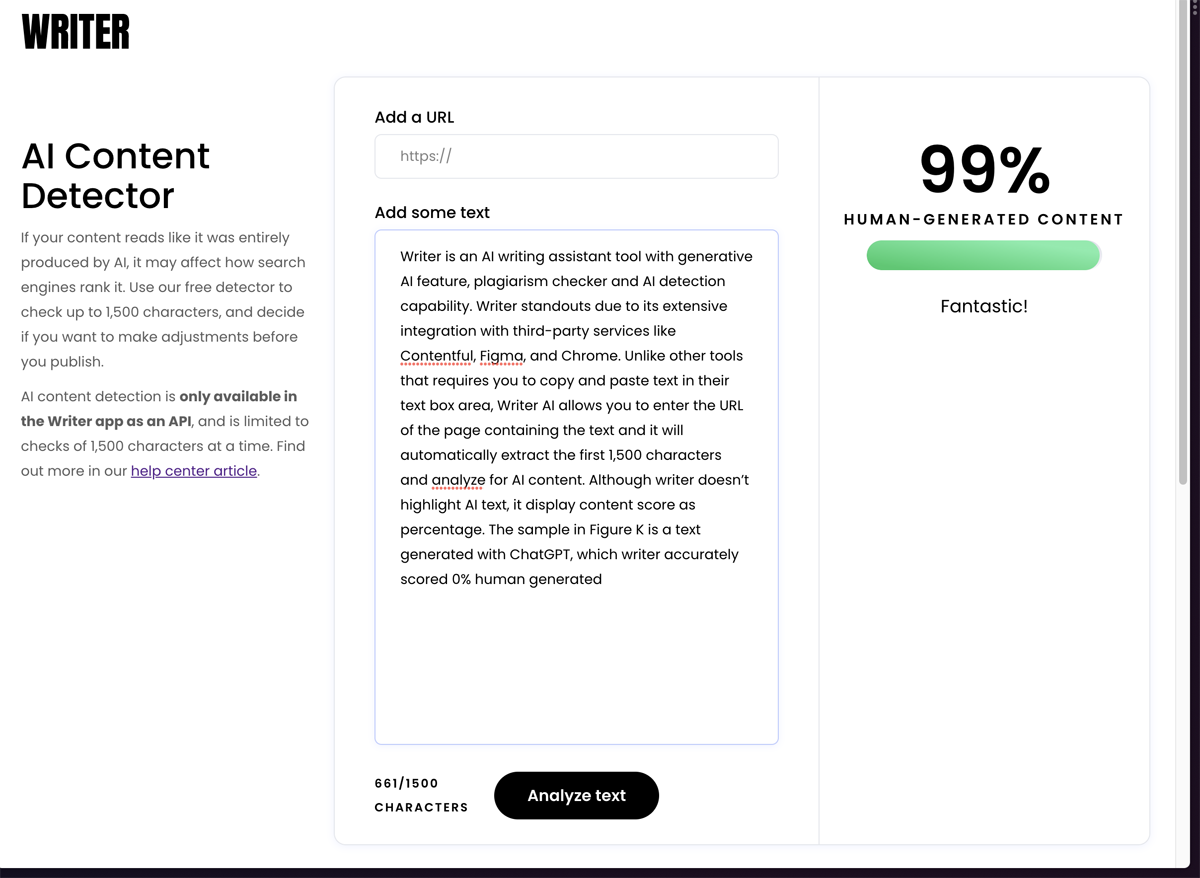 Writer AI Content Detector human written text sample.
