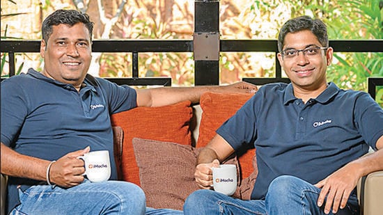 Amit Mishra (L) and Sujit Karpe, co-founders, iMocha. The skills intelligence and skills assessment platform enables leaders on the employment front. (HT)